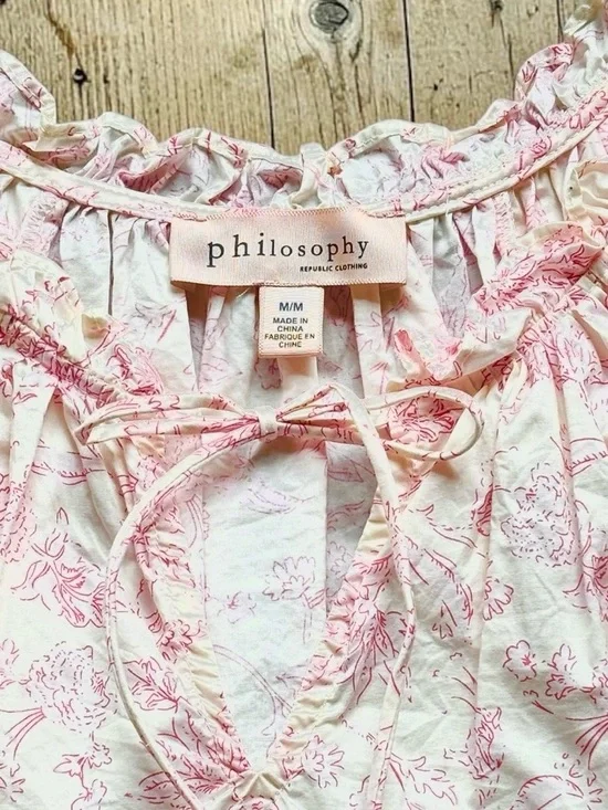 Philosophy Cream and Pink Floral Tie-Front Peplum Blouse - Picture 3 of 9
